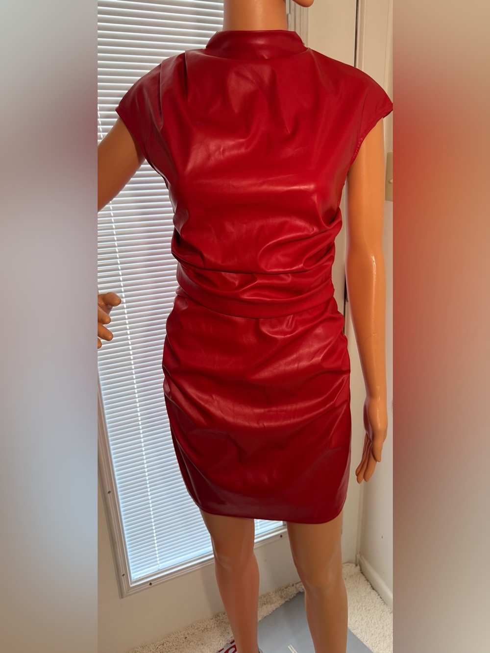 Source Unknown Red Faux Leather Mini Dress